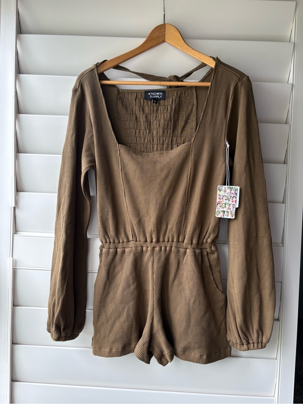 Known Supply Olive Ribbed Waffle Romper 100% GOTS organic cotton size small